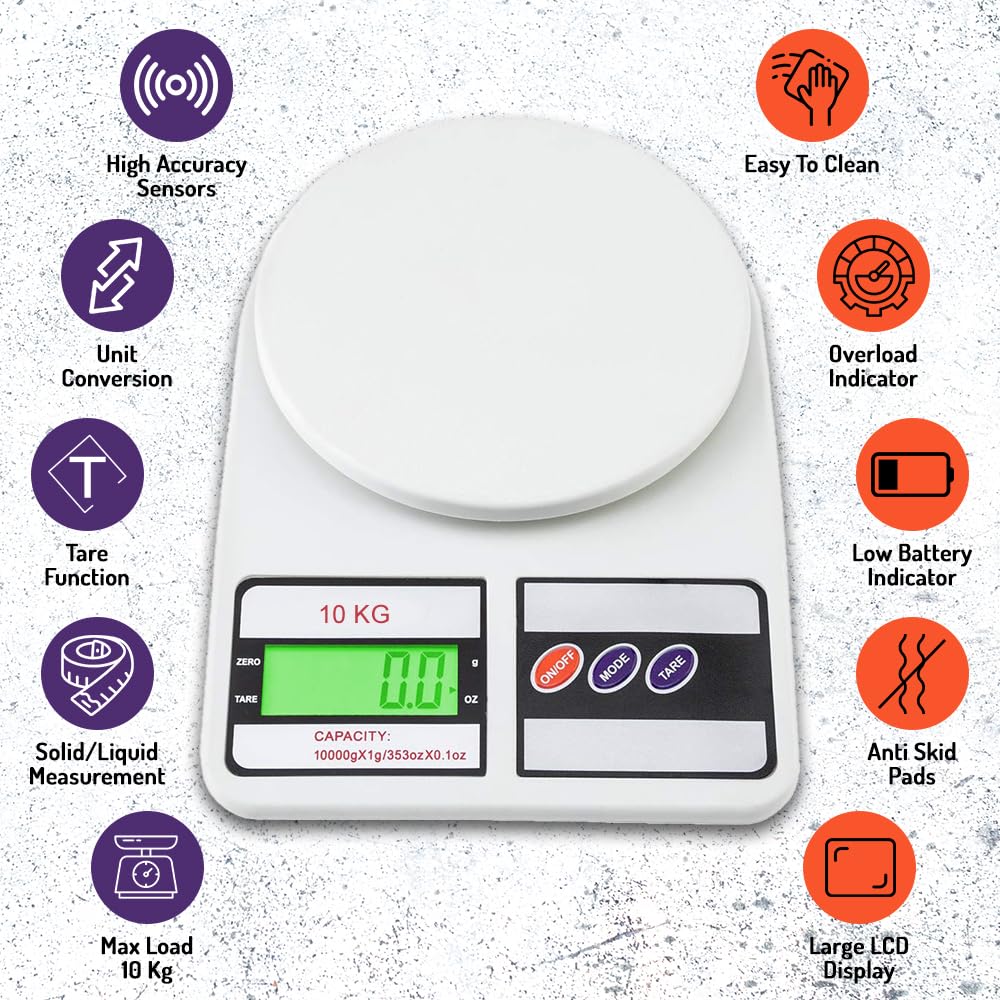 REDTECH SF-400 Kitchen Weighing Scale 10Kg | Digital Weight Machine with LCD Display | Food, Baking, Cooking, Diet & Parcel Measuring Scale | 6-Month Warranty | Portable Electronic Weight Machine
