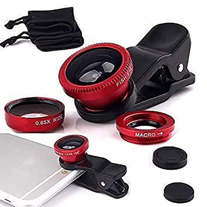 Professional 3in1 Camera Lens Kit, 180 Degree Fish Eye Lens, 0.67X Wide Angle, 10X Macro Lens, Universal Clip HD Camera Lens Kit for iPhone, iPad, Android Smartphone & Tablets