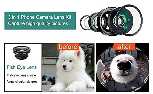Professional 3in1 Camera Lens Kit, 180 Degree Fish Eye Lens, 0.67X Wide Angle, 10X Macro Lens, Universal Clip HD Camera Lens Kit for iPhone, iPad, Android Smartphone & Tablets