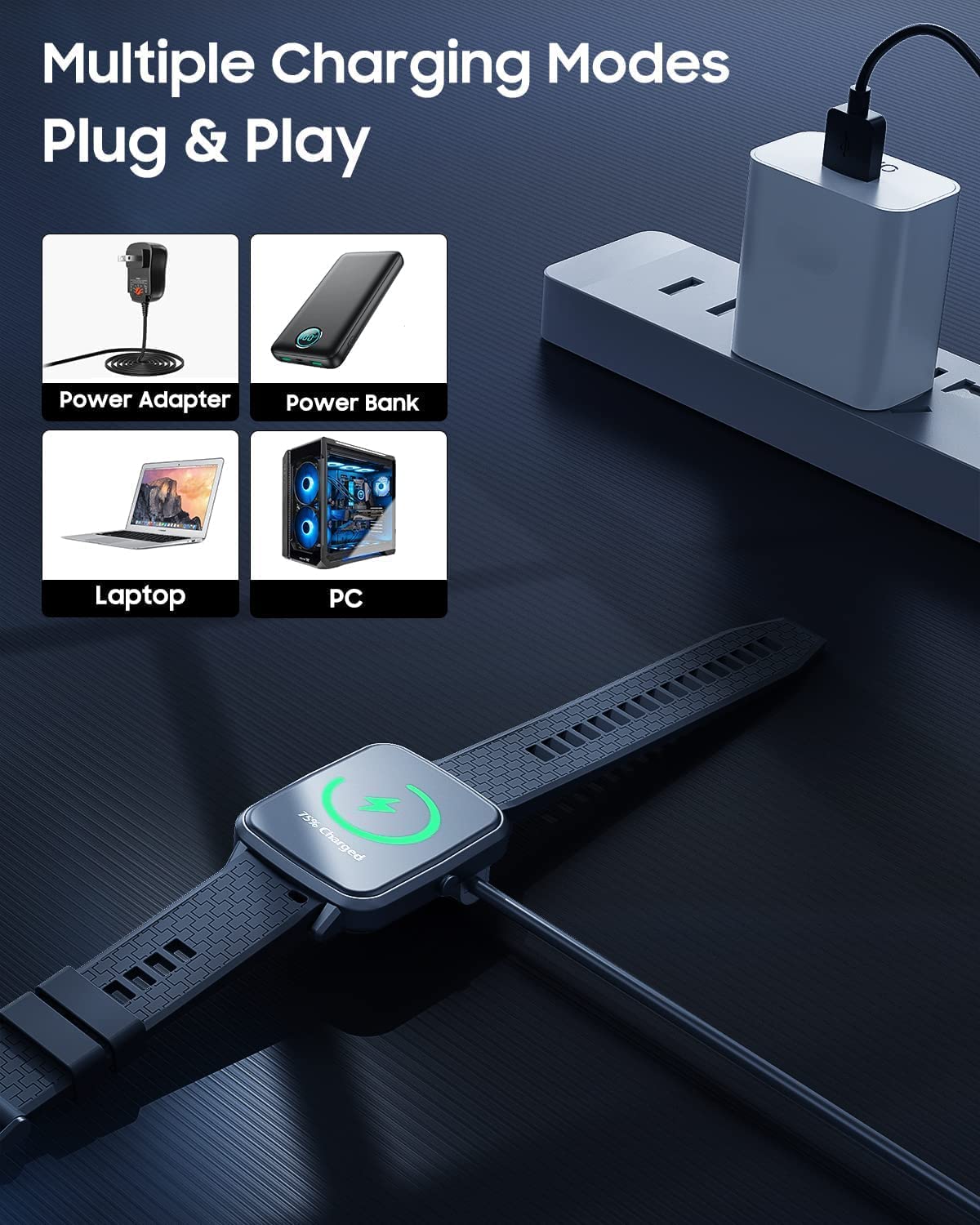 USB all types smartwatch charger cable for Boat Xtend,boat storm, W26 W26+ W26m W55+, Noise ColorFit Pulse, Colorfit Ultra/Ultra 2, All 2 Pin Watch