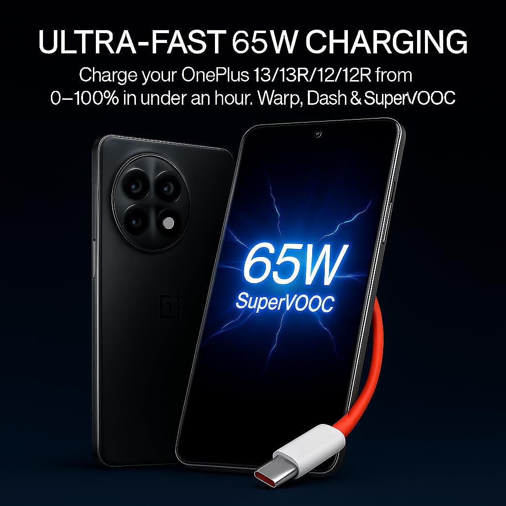 Oneplus 80W Supervooc USB to Type C Data Sync Fast Charging Charger Cable for One plus 13,13r,12,12r,11,11r,10r,10t,10,10p ro,9pro,9rt,8,8t,Nord 4/3/2,Ce 4/3/2,Ce4 lite/Ce3/Ce2,Open, Dash/Warp, Red