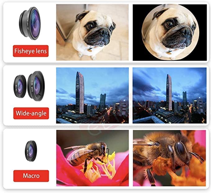 Professional 3in1 Camera Lens Kit, 180 Degree Fish Eye Lens, 0.67X Wide Angle, 10X Macro Lens, Universal Clip HD Camera Lens Kit for iPhone, iPad, Android Smartphone & Tablets