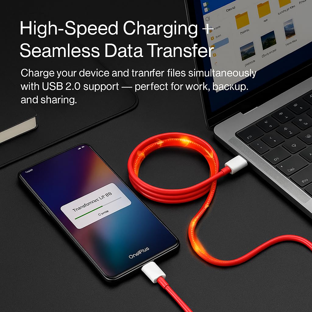 Oneplus 80W Supervooc USB to Type C Data Sync Fast Charging Charger Cable for One plus 13,13r,12,12r,11,11r,10r,10t,10,10p ro,9pro,9rt,8,8t,Nord 4/3/2,Ce 4/3/2,Ce4 lite/Ce3/Ce2,Open, Dash/Warp, Red