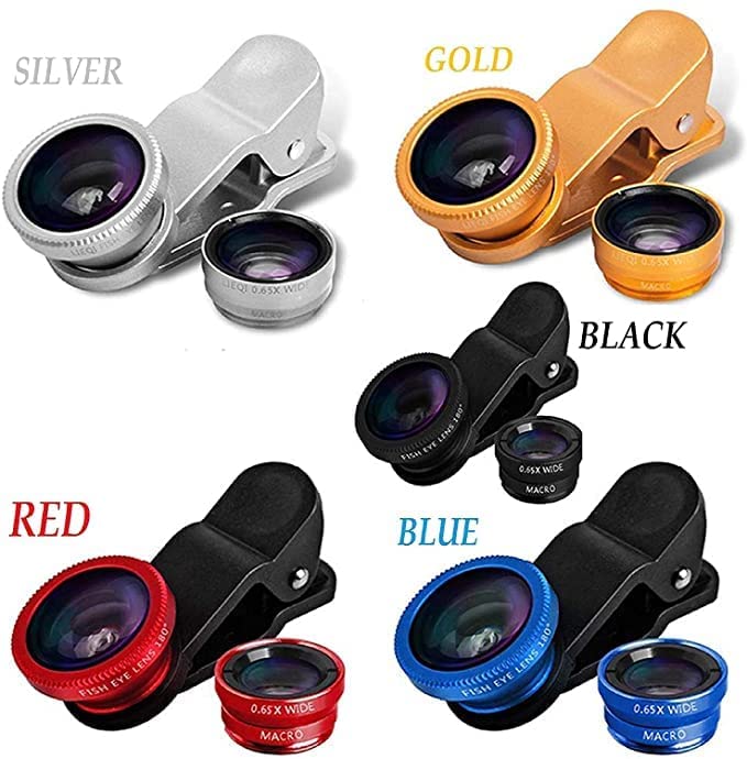 Professional 3in1 Camera Lens Kit, 180 Degree Fish Eye Lens, 0.67X Wide Angle, 10X Macro Lens, Universal Clip HD Camera Lens Kit for iPhone, iPad, Android Smartphone & Tablets