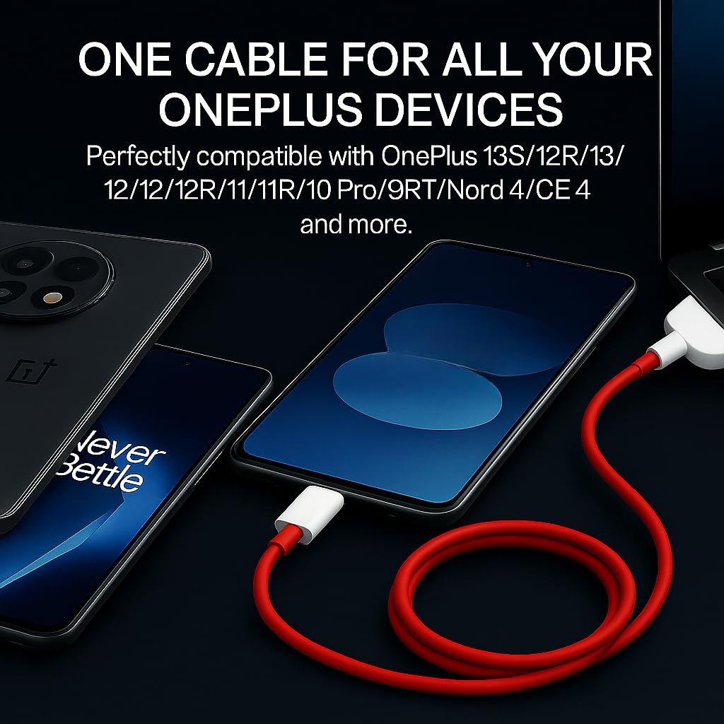 Oneplus 80W Supervooc USB to Type C Data Sync Fast Charging Charger Cable for One plus 13,13r,12,12r,11,11r,10r,10t,10,10p ro,9pro,9rt,8,8t,Nord 4/3/2,Ce 4/3/2,Ce4 lite/Ce3/Ce2,Open, Dash/Warp, Red