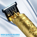 [Original] Professional Cordless Hair Trimmer for Men | Zero-Gap T-Blade Beard Trimmer & Hair Clipper | Rechargeable Electric Shaver with 4 Guide Combs, USB Charging & Dragon Metal Design (Gold)