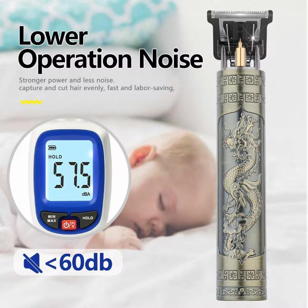 [Original] Professional Cordless Hair Trimmer for Men | Zero-Gap T-Blade Beard Trimmer & Hair Clipper | Rechargeable Electric Shaver with 4 Guide Combs, USB Charging & Dragon Metal Design (Gold)