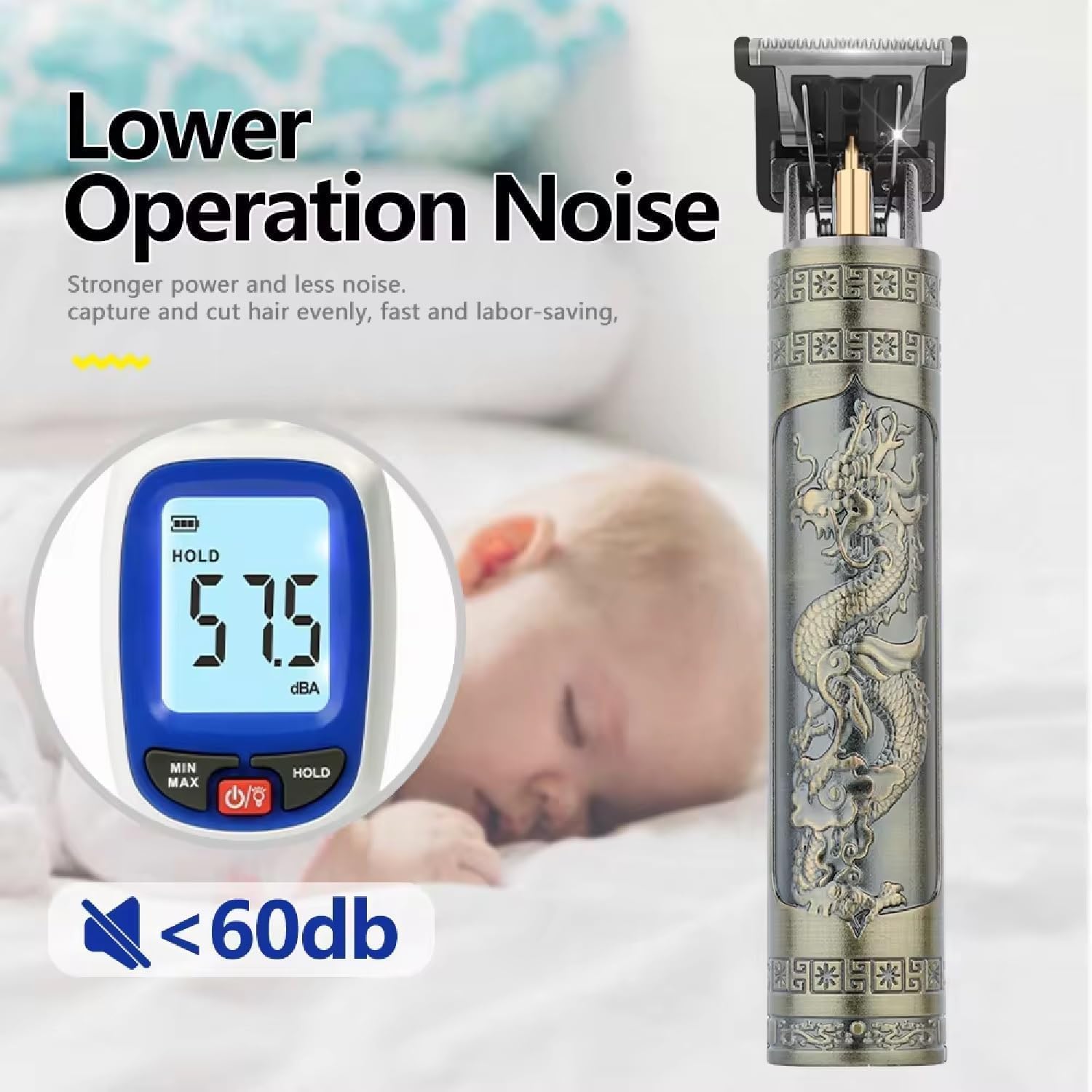 [Original] Professional Cordless Hair Trimmer for Men | Zero-Gap T-Blade Beard Trimmer & Hair Clipper | Rechargeable Electric Shaver with 4 Guide Combs, USB Charging & Dragon Metal Design (Gold)